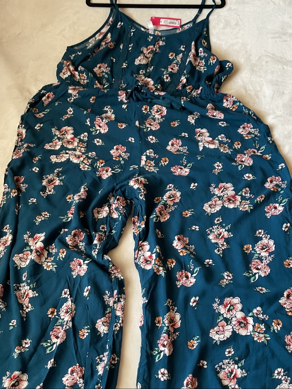 Xhilaration Teal Floral Jumpsuit with Pink Blossoms
